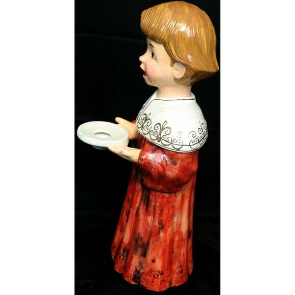 17" Hand Painted Ceramic Large Choir Boy Candle Holder Signed 2004 Christmas - Picture 9 of 12